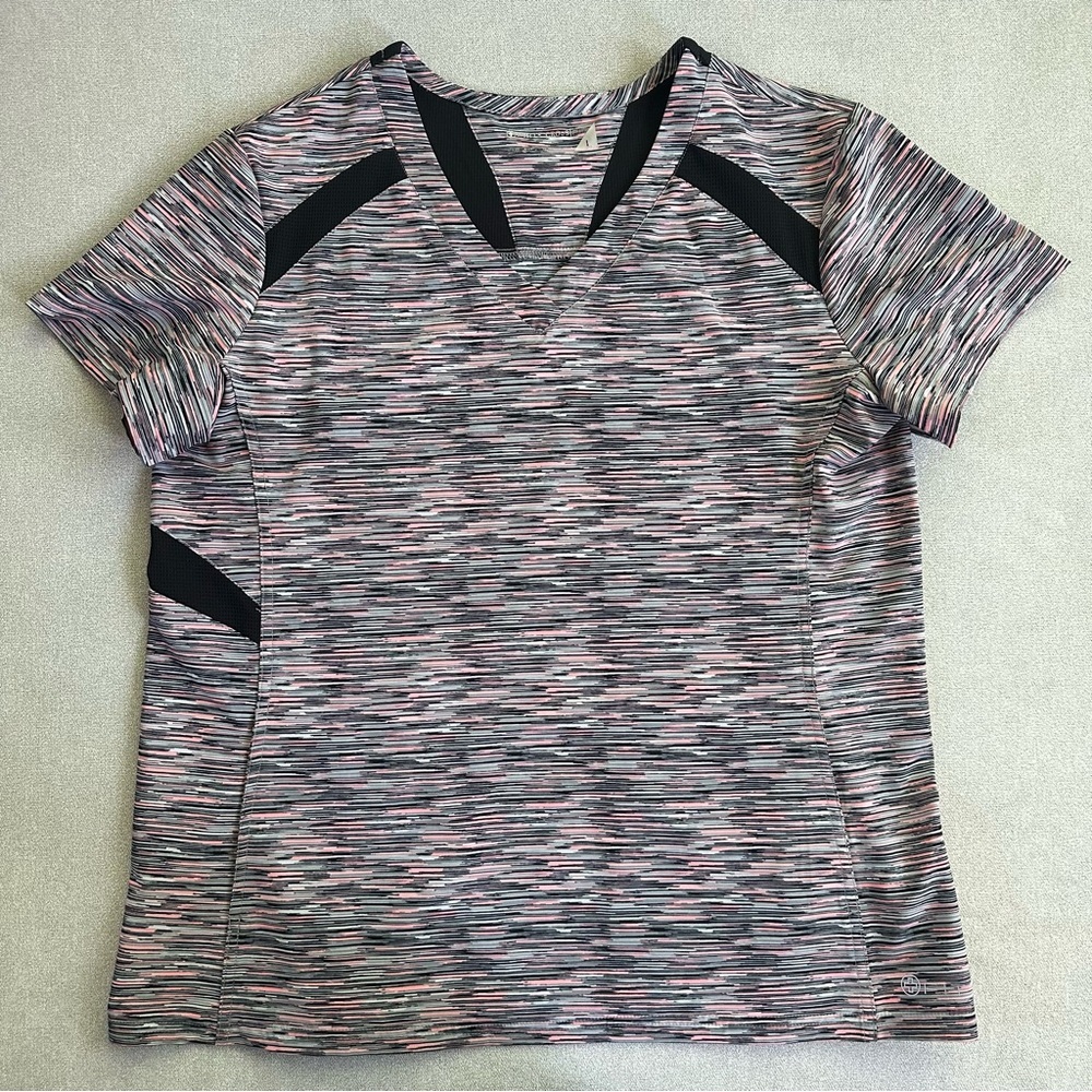 White Cross Fit V Neck Scrub Top. Pink Space Dye. Large.